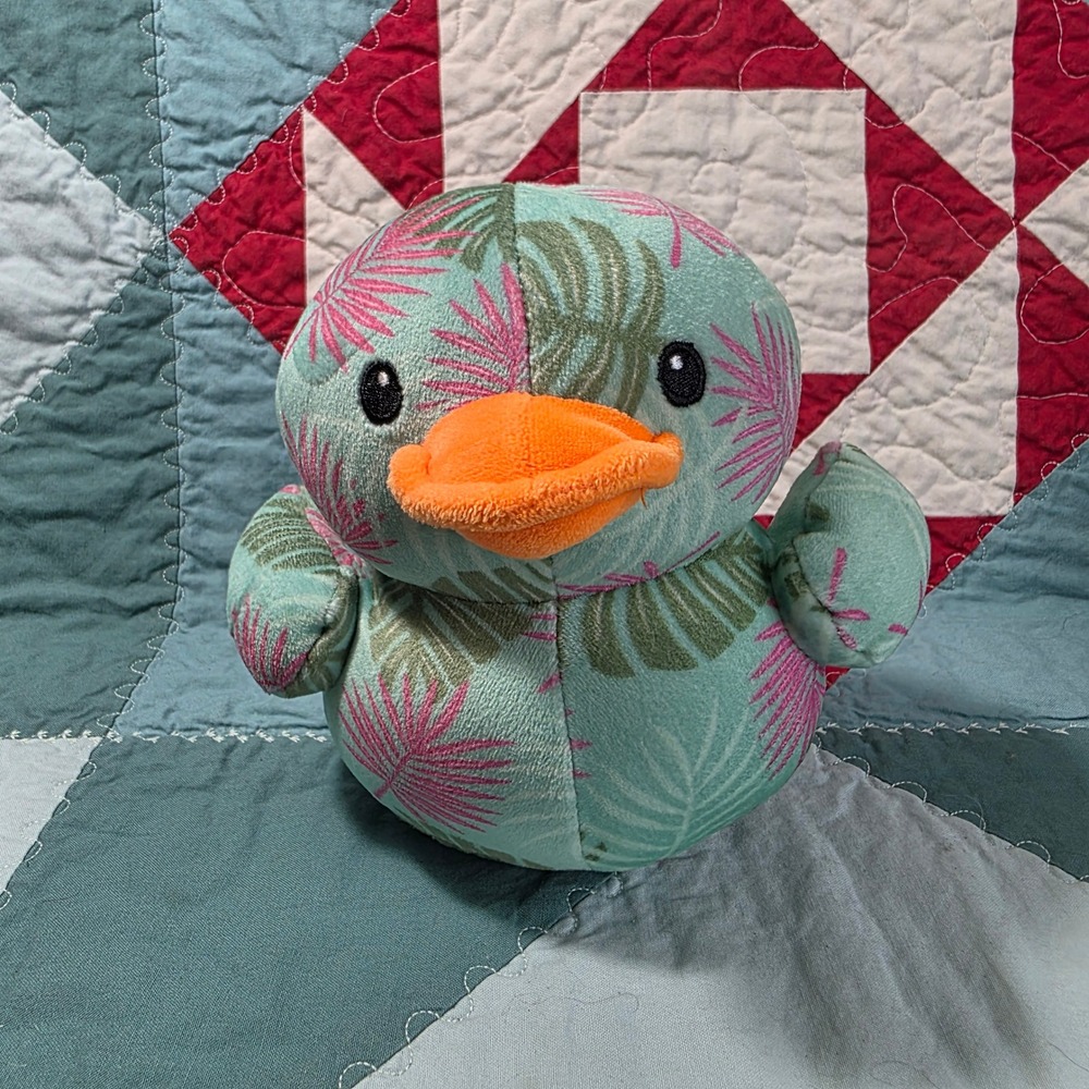 MTY International Plush Duck Unisex Small Teal Tropical Palm Leaf Pattern